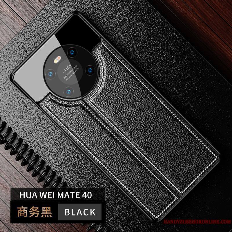 Huawei Mate 40 Coque De Téléphone Noir Miroir Luxe Personnalité Cuir Modèle Fleurie