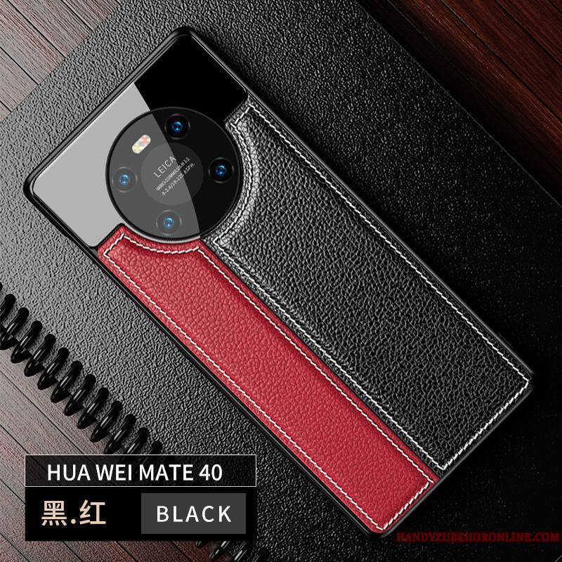 Huawei Mate 40 Coque De Téléphone Noir Miroir Luxe Personnalité Cuir Modèle Fleurie