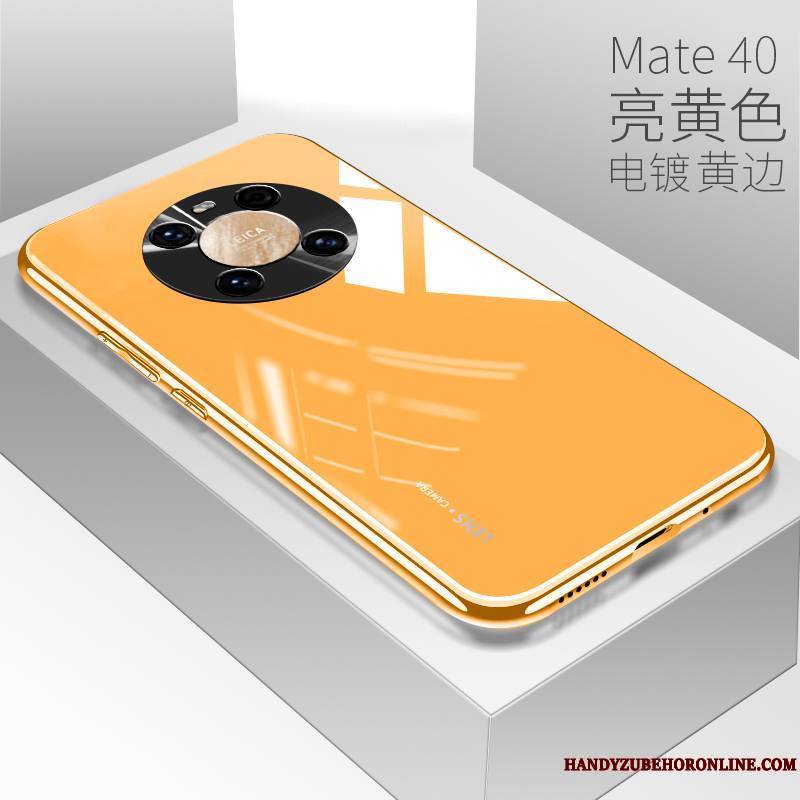 Huawei Mate 40 Coque De Téléphone Placage Étui Tout Compris Jaune Amoureux Net Rouge