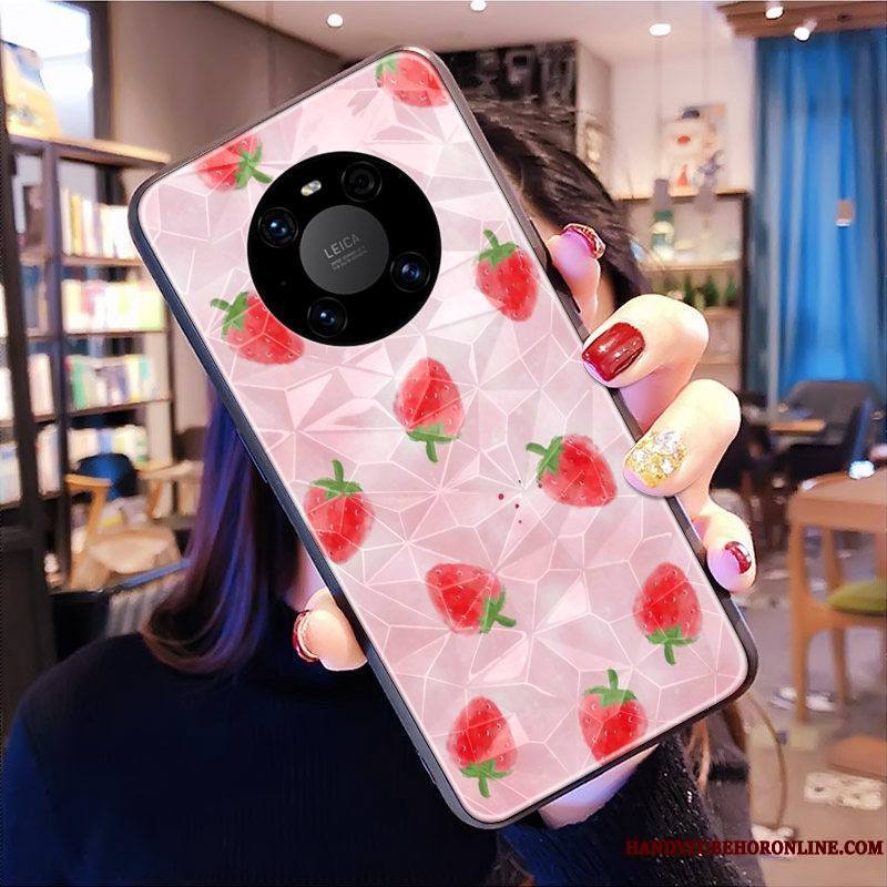 Huawei Mate 40 Coque Frais Petit Incassable Losange Modèle Fleurie Difficile Rose