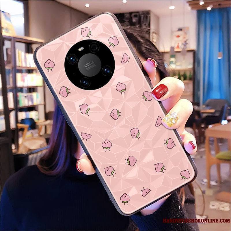 Huawei Mate 40 Coque Frais Petit Incassable Losange Modèle Fleurie Difficile Rose