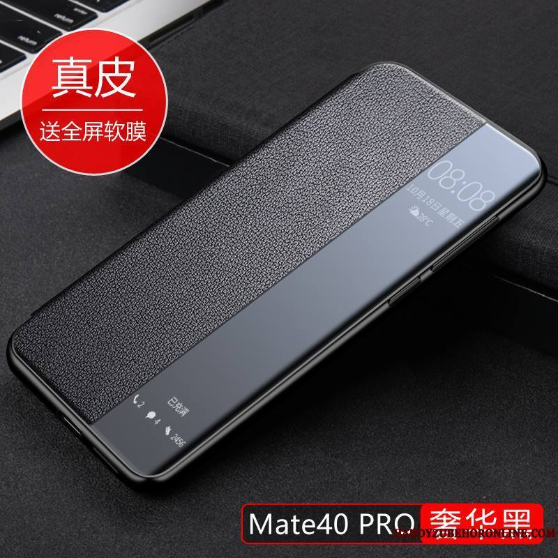 Huawei Mate 40 Pro Coque Marron Légère Clamshell Protection Cuir Véritable Étui En Cuir Tout Compris