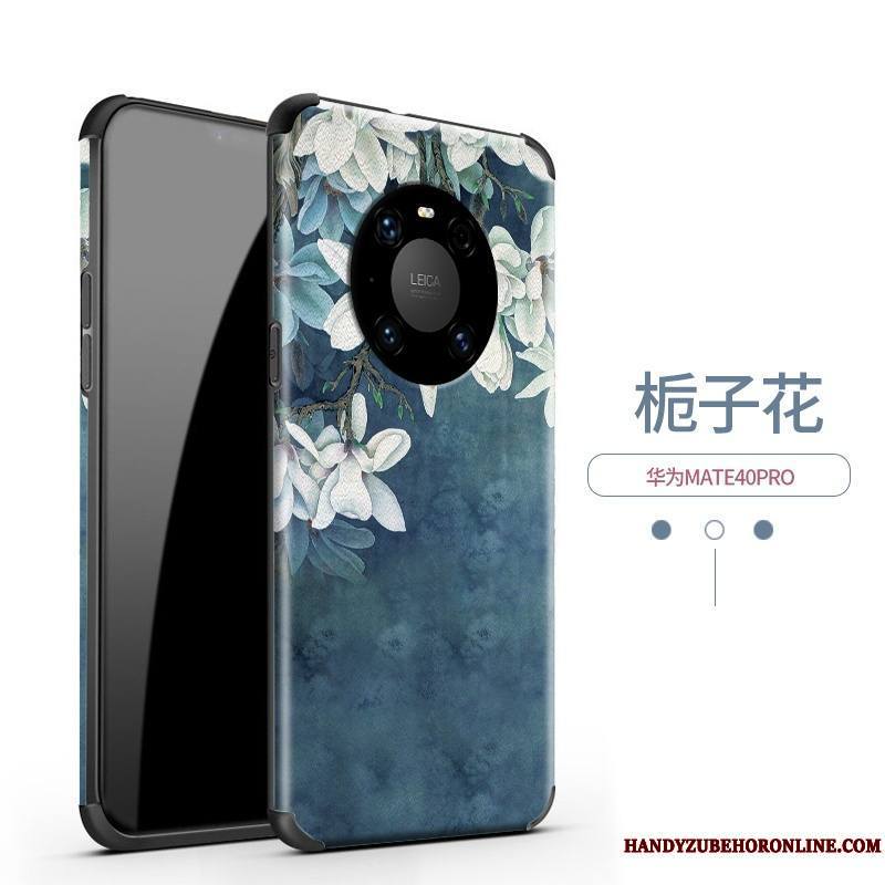 Huawei Mate 40 Pro Coque Nouveau Vintage Modèle Fleurie Soie Mulberry Incassable Silicone Fluide Doux