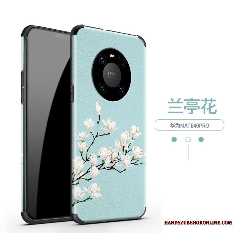 Huawei Mate 40 Pro Coque Nouveau Vintage Modèle Fleurie Soie Mulberry Incassable Silicone Fluide Doux