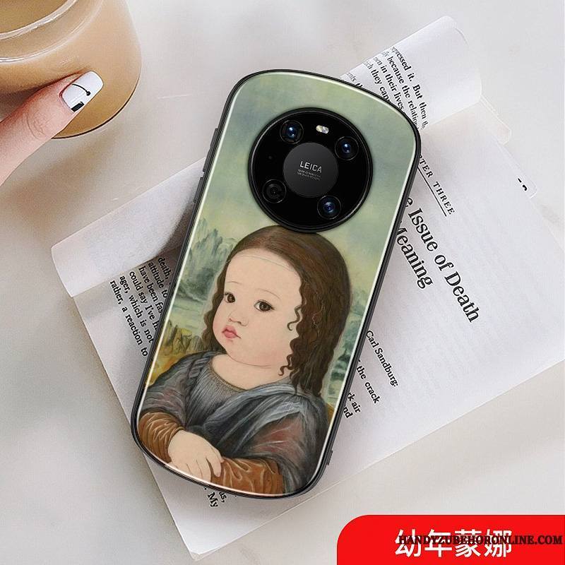 Huawei Mate 40 Pro Coque Rond Net Rouge Charmant Dessin Animé Marque De Tendance Amoureux Verre