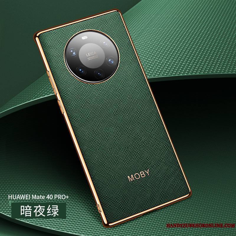 Huawei Mate 40 Pro+ Noir Luxe Coque De Téléphone Border Très Mince Incassable Cuir Véritable