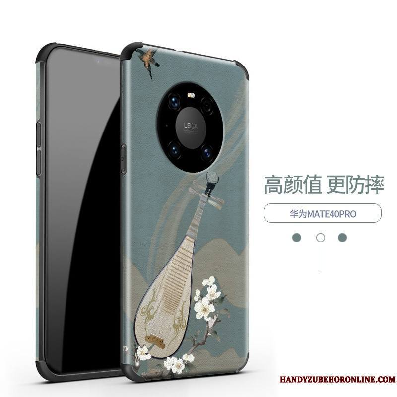 Huawei Mate 40 Pro Silicone Coque De Téléphone Protection Modèle Fleurie Vent Étui Net Rouge