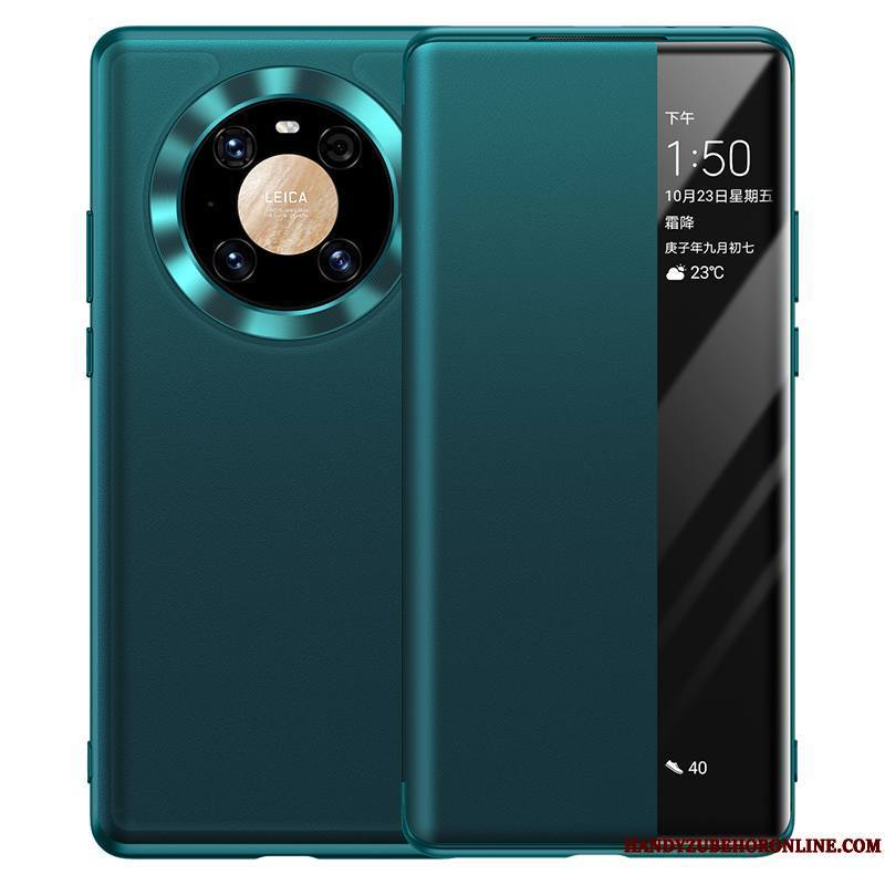 Huawei Mate 40 Protection Clamshell Cuir Vert Coque De Téléphone Étui Cuir Véritable