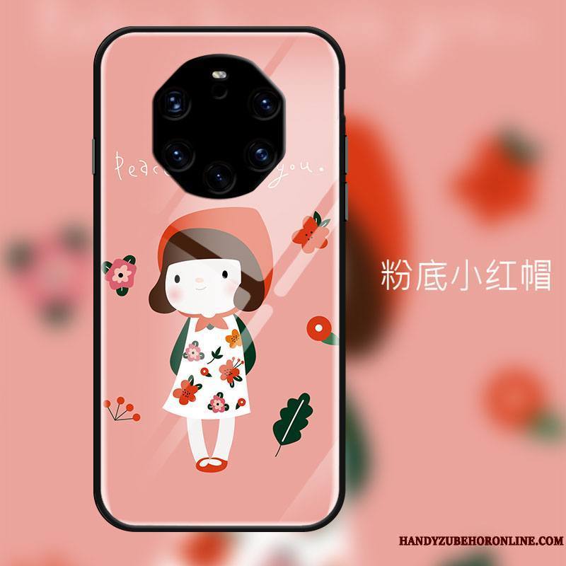 Huawei Mate 40 Rs Coque Protection Frais Petit Miroir Ornements Suspendus Rouge Fleur