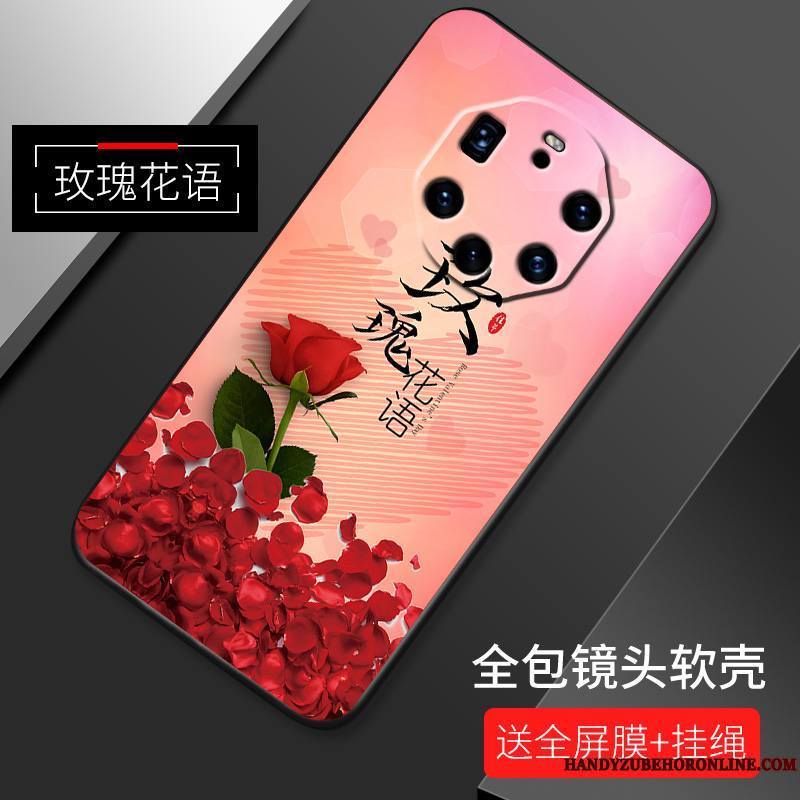 Huawei Mate 40 Rs Incassable Rose Simple Fluide Doux Tout Compris Coque De Téléphone Délavé En Daim
