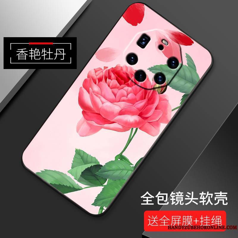 Huawei Mate 40 Rs Incassable Rose Simple Fluide Doux Tout Compris Coque De Téléphone Délavé En Daim