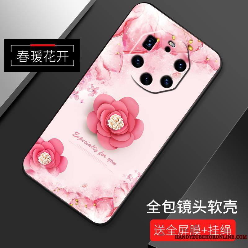 Huawei Mate 40 Rs Incassable Rose Simple Fluide Doux Tout Compris Coque De Téléphone Délavé En Daim