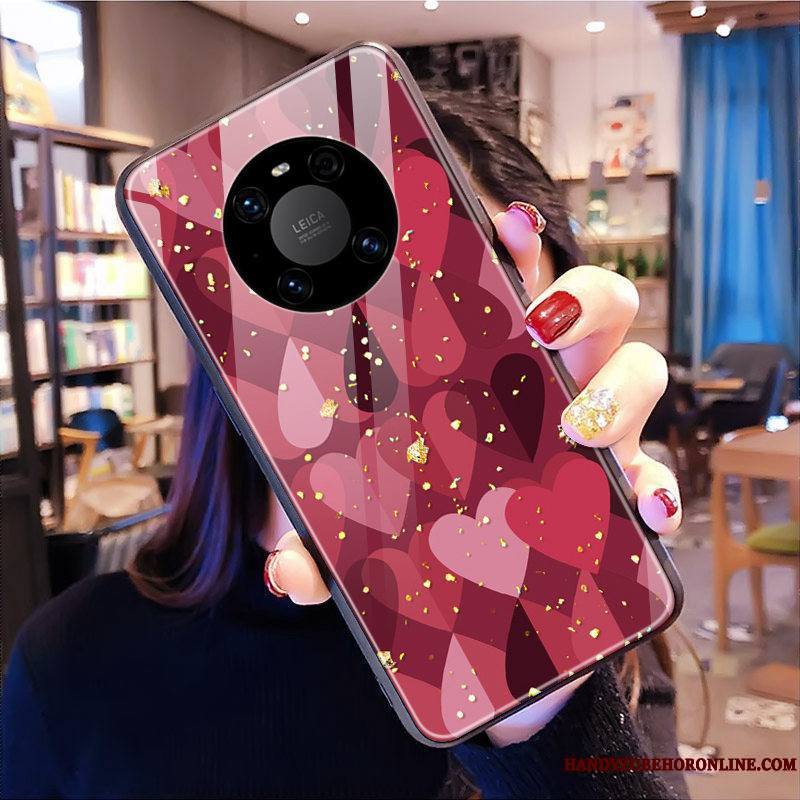 Huawei Mate 40 Vent Verre Trempé Coque De Téléphone Fluide Doux Étui Net Rouge