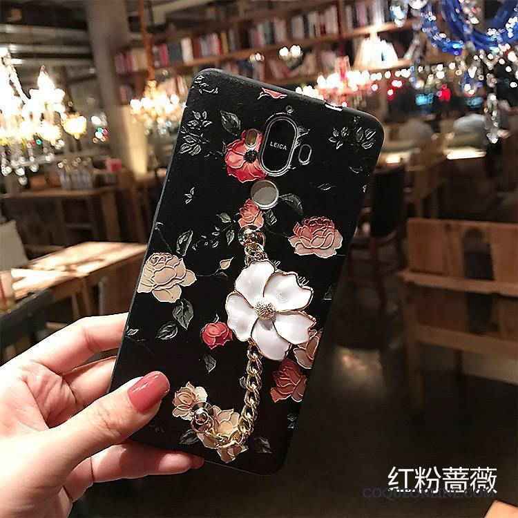 Huawei Mate 8 Coque Noir Gaufrage Fleur Délavé En Daim De Téléphone Protection