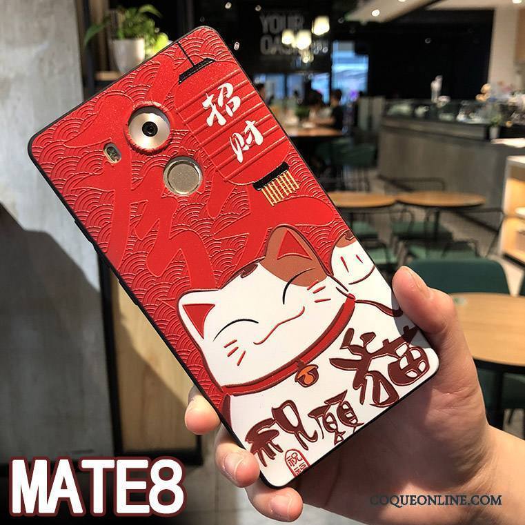 Huawei Mate 8 Coque Richesse Noir Étui Incassable Gaufrage Protection Chat