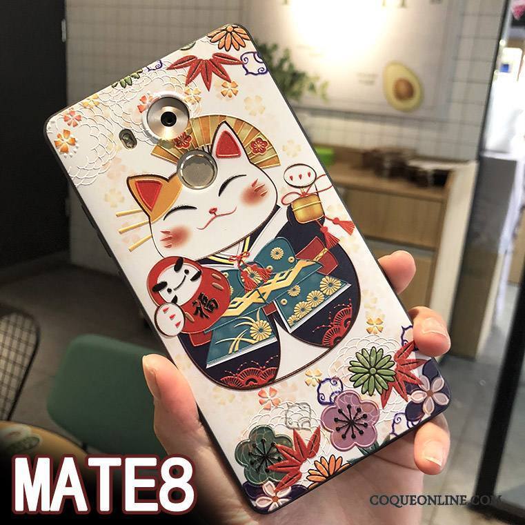 Huawei Mate 8 Coque Richesse Noir Étui Incassable Gaufrage Protection Chat