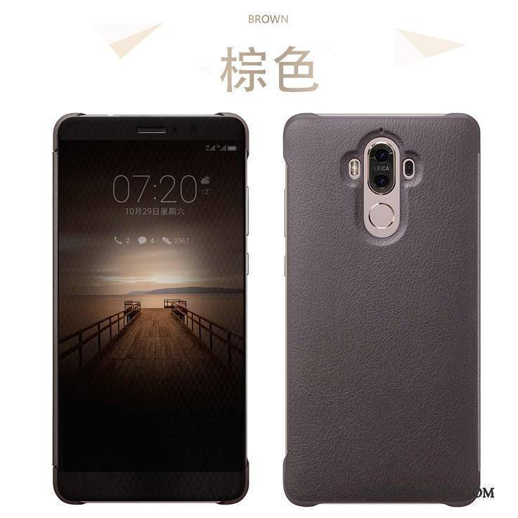 Huawei Mate 9 Clamshell Coque De Téléphone Étui En Cuir Tout Compris Vin Rouge Protection Cuir Véritable