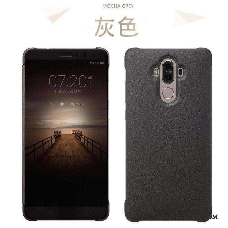 Huawei Mate 9 Clamshell Coque De Téléphone Étui En Cuir Tout Compris Vin Rouge Protection Cuir Véritable