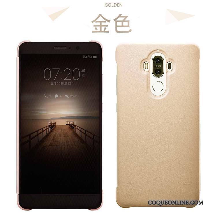 Huawei Mate 9 Clamshell Coque De Téléphone Étui En Cuir Tout Compris Vin Rouge Protection Cuir Véritable