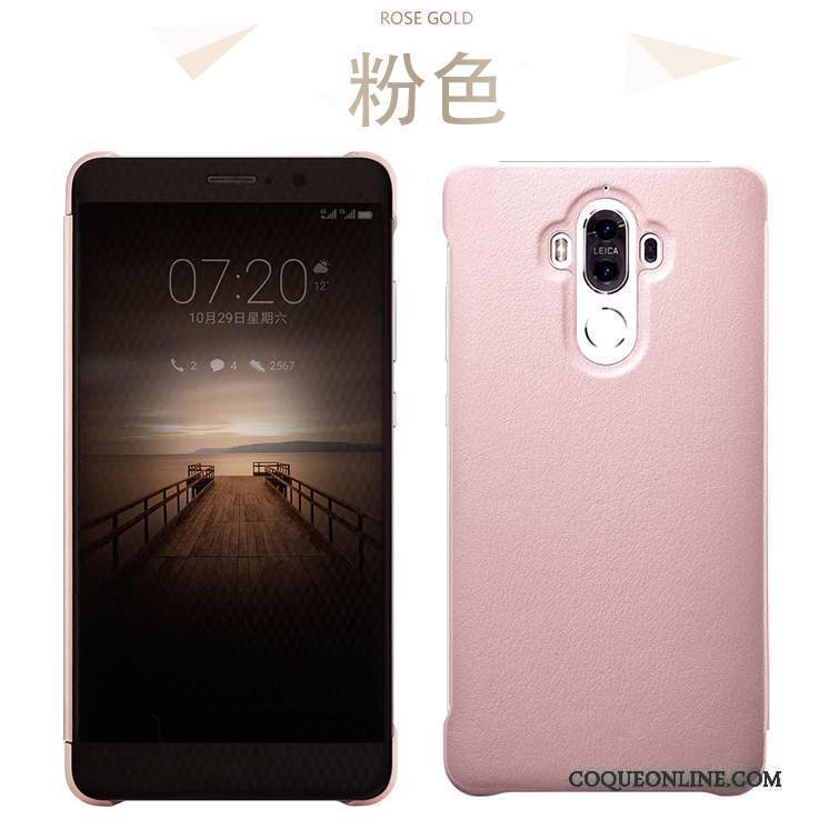 Huawei Mate 9 Clamshell Coque De Téléphone Étui En Cuir Tout Compris Vin Rouge Protection Cuir Véritable