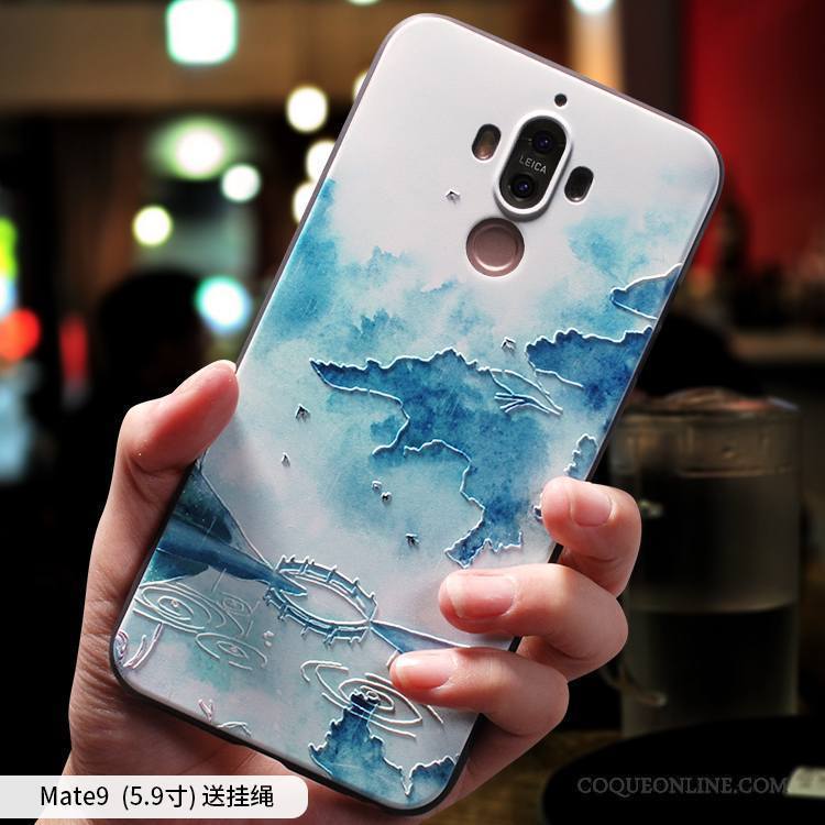 Huawei Mate 9 Coque Personnalité Fluide Doux Créatif Bleu Clair Incassable Tout Compris Style Chinois