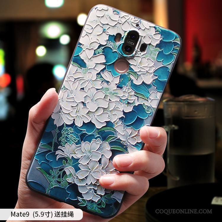 Huawei Mate 9 Coque Personnalité Fluide Doux Créatif Bleu Clair Incassable Tout Compris Style Chinois