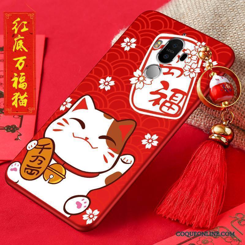 Huawei Mate 9 Incassable Étui Silicone Rouge Coque De Téléphone Chat Richesse