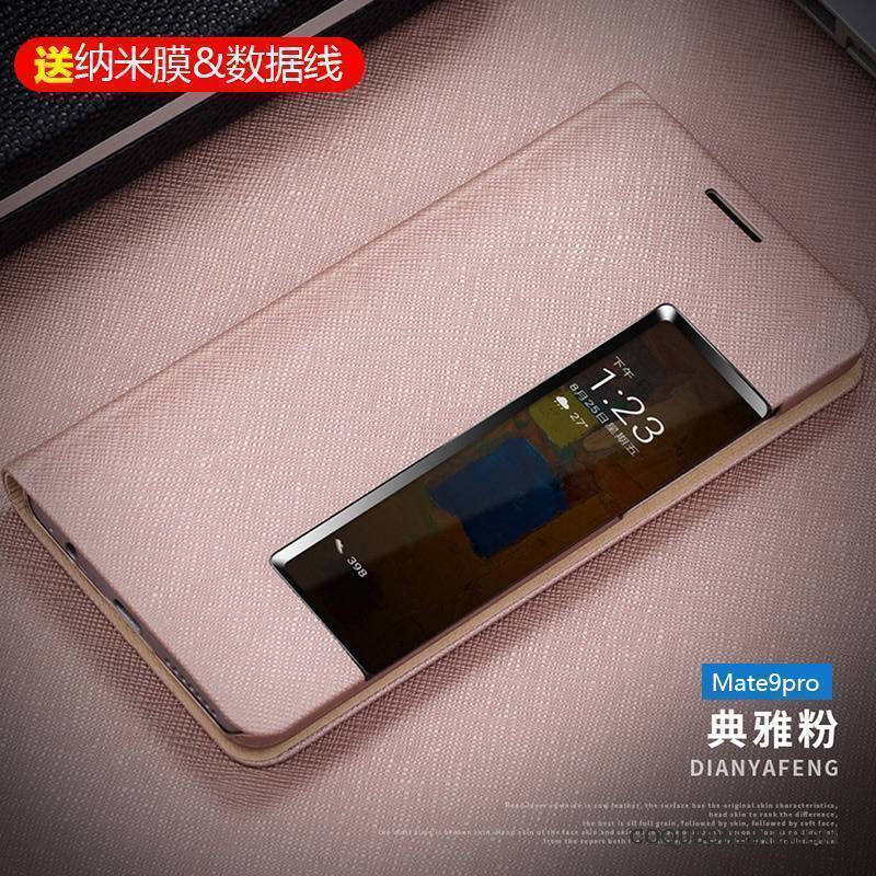 Huawei Mate 9 Pro Coque Business Clamshell Incassable Étui Rouge Tout Compris Étui En Cuir