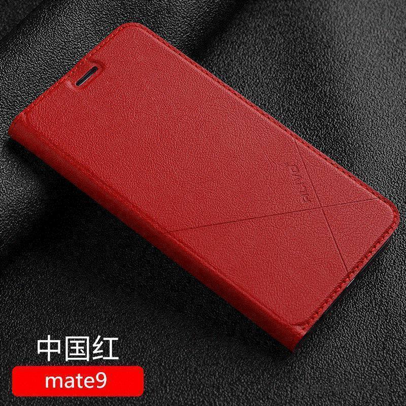 Huawei Mate 9 Protection Incassable Tout Compris Clamshell Étui En Cuir Coque De Téléphone Rouge