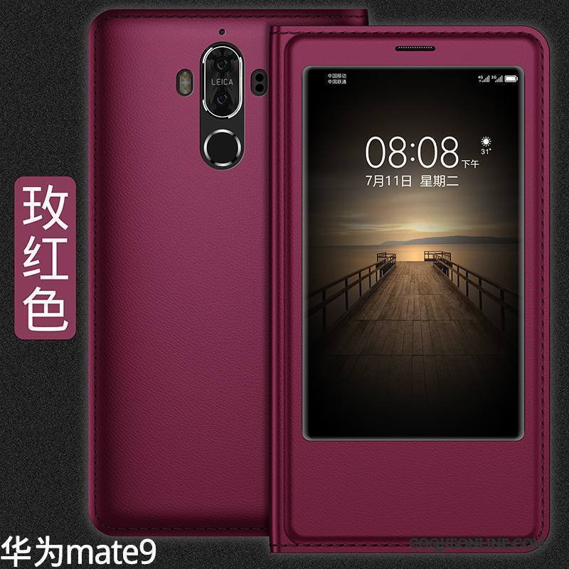 Huawei Mate 9 Tout Compris Étui En Cuir Housse Incassable Protection Rouge Coque De Téléphone