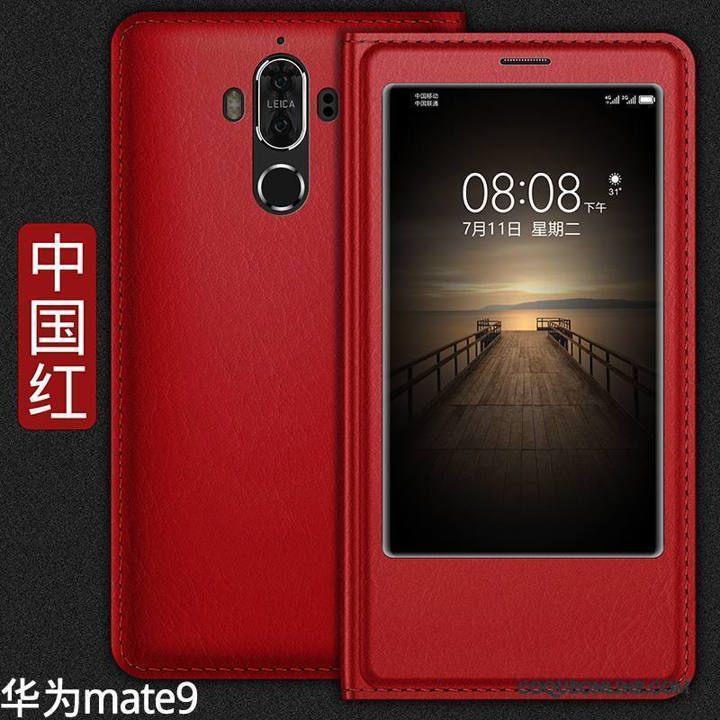 Huawei Mate 9 Tout Compris Étui En Cuir Housse Incassable Protection Rouge Coque De Téléphone