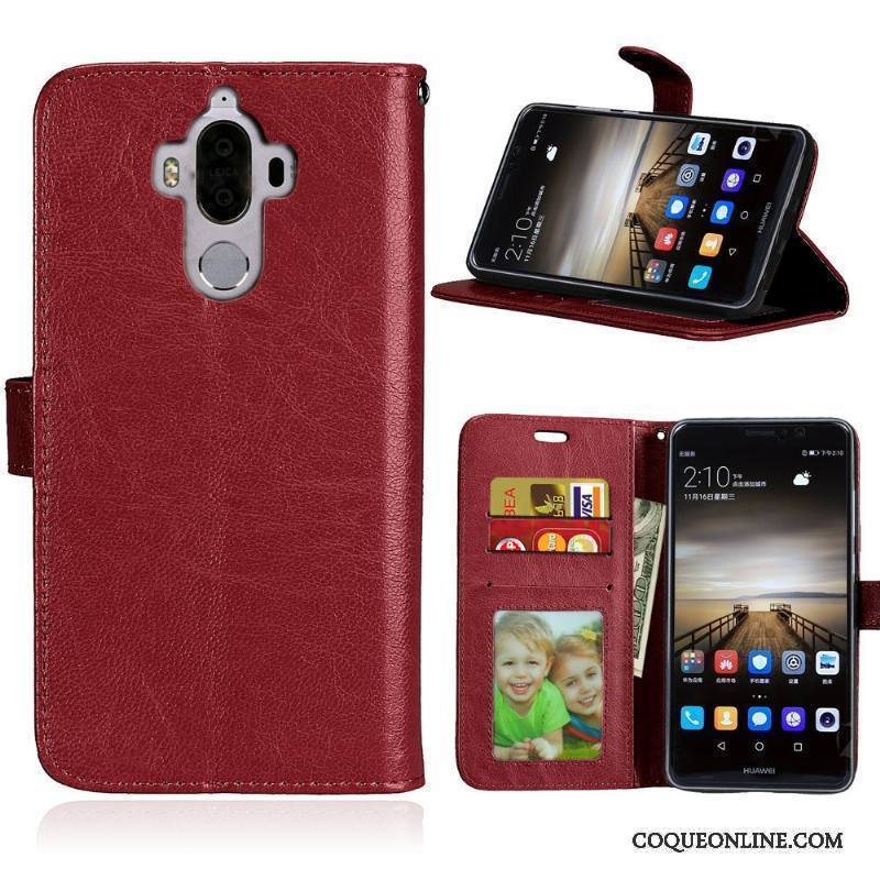 Huawei Mate 9 Étui En Cuir Cuir Véritable Rouge Téléphone Portable Protection Coque De Téléphone Clamshell