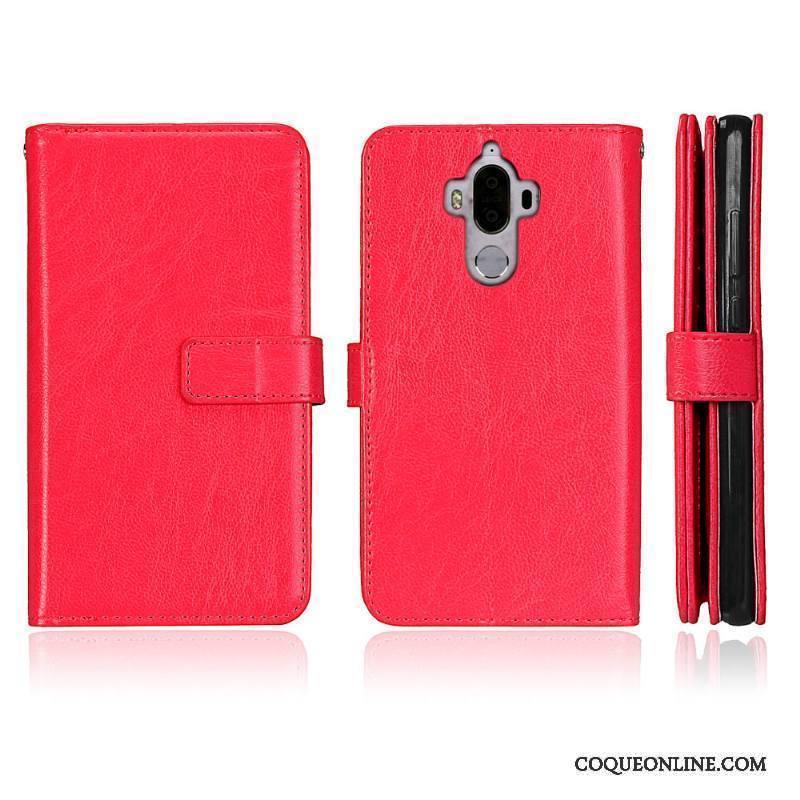 Huawei Mate 9 Étui En Cuir Housse Incassable Coque De Téléphone Protection Portefeuille Rouge