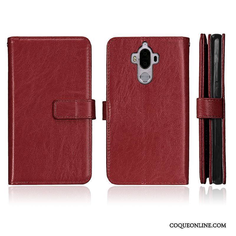 Huawei Mate 9 Étui En Cuir Housse Incassable Coque De Téléphone Protection Portefeuille Rouge