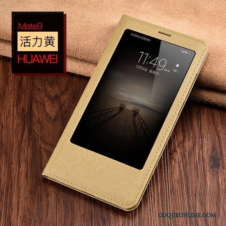 Huawei Mate 9 Étui Étui En Cuir Coque De Téléphone Clamshell Jaune Incassable