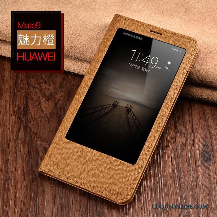 Huawei Mate 9 Étui Étui En Cuir Coque De Téléphone Clamshell Jaune Incassable