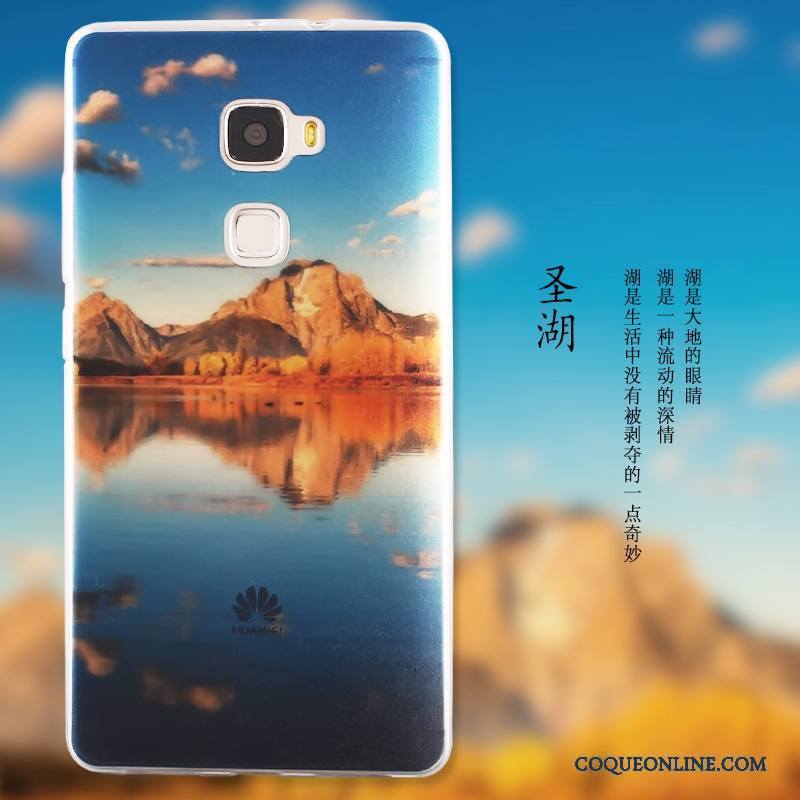 Huawei Mate S Dessin Animé Paysage Peinture Protection Étui Bleu Coque