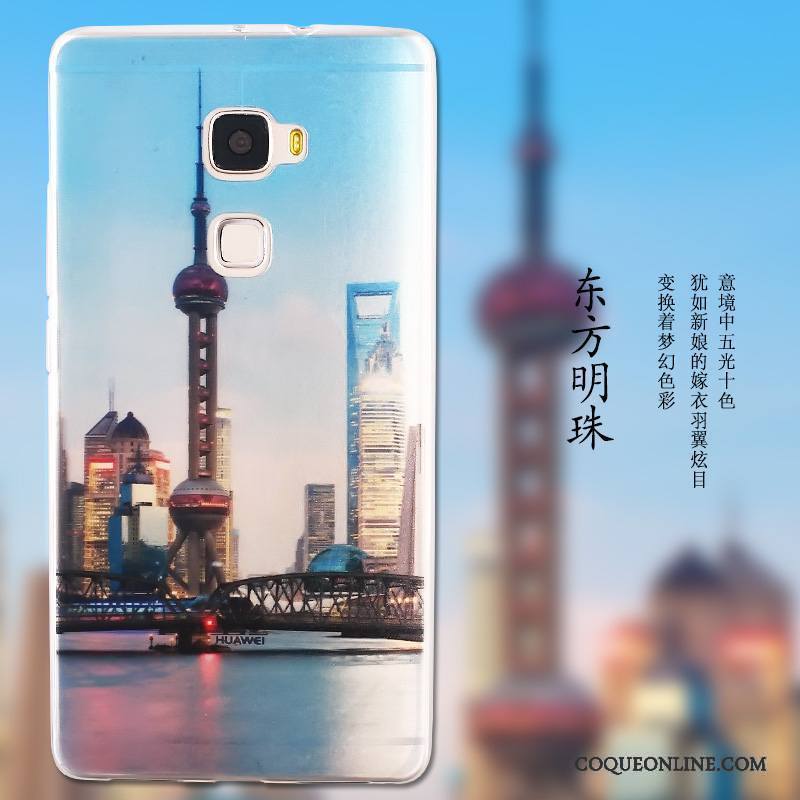 Huawei Mate S Dessin Animé Paysage Peinture Protection Étui Bleu Coque