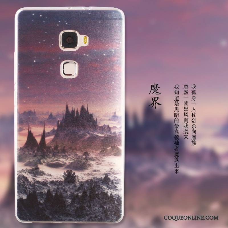 Huawei Mate S Dessin Animé Paysage Peinture Protection Étui Bleu Coque