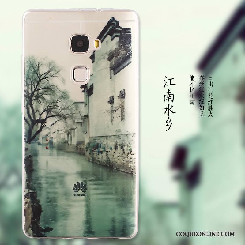 Huawei Mate S Dessin Animé Paysage Peinture Protection Étui Bleu Coque