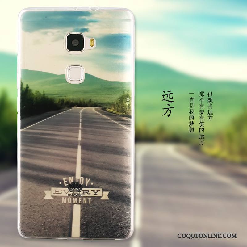 Huawei Mate S Dessin Animé Paysage Peinture Protection Étui Bleu Coque