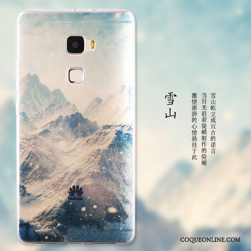 Huawei Mate S Dessin Animé Paysage Peinture Protection Étui Bleu Coque