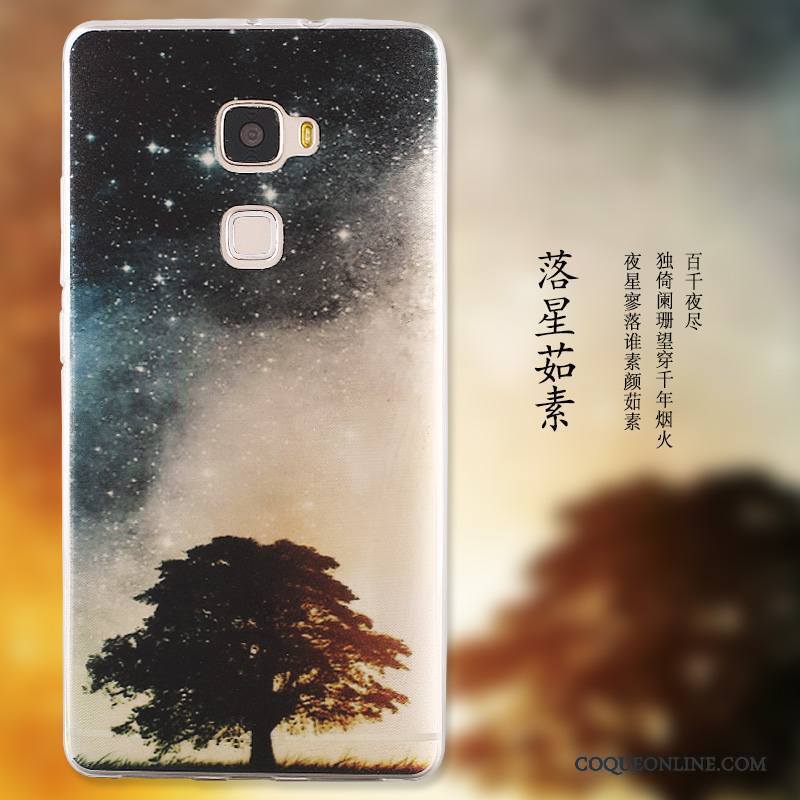 Huawei Mate S Dessin Animé Paysage Peinture Protection Étui Bleu Coque