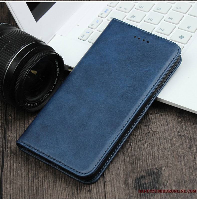 Huawei Nova 5t Coque Bleu Marin Magnétisme Tout Compris Étui En Cuir Une Agrafe Clamshell Portefeuille