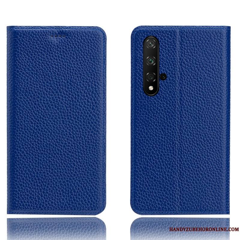 Huawei Nova 5t Coque De Téléphone Tout Compris Protection Noir Cuir Véritable Litchi Modèle Fleurie