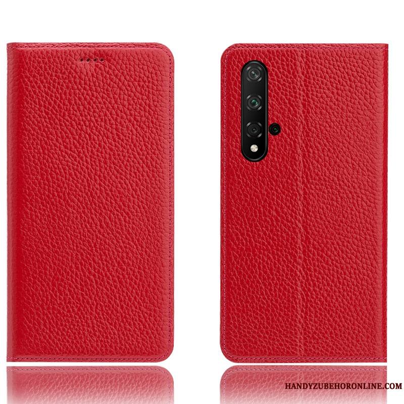 Huawei Nova 5t Coque De Téléphone Tout Compris Protection Noir Cuir Véritable Litchi Modèle Fleurie