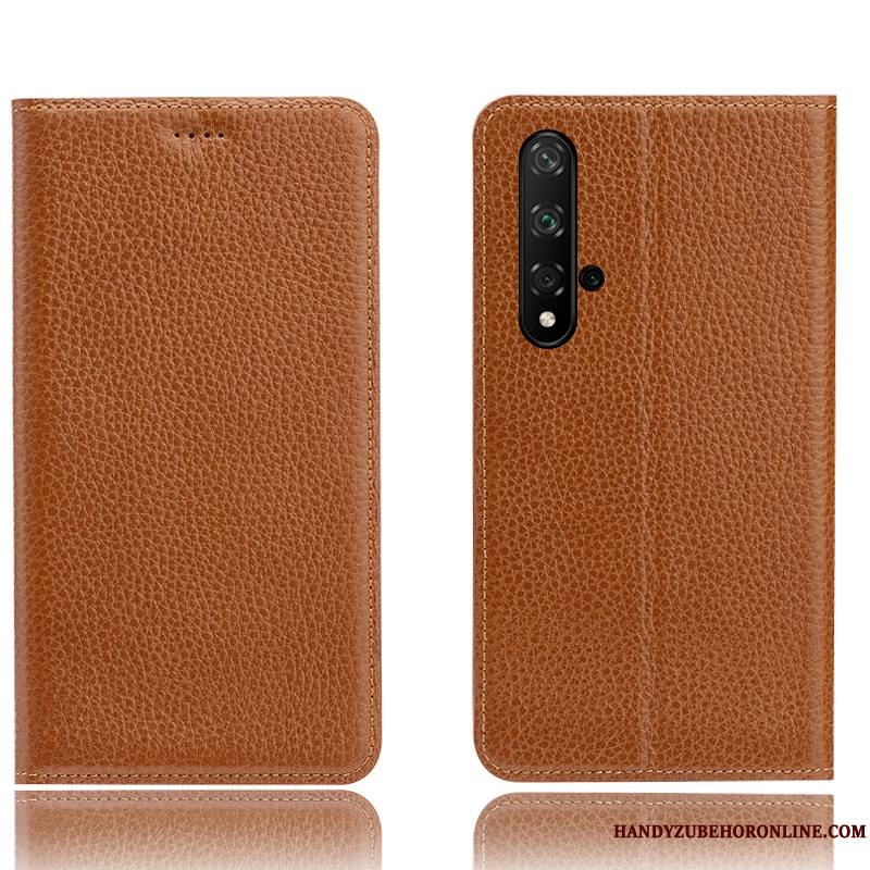 Huawei Nova 5t Coque De Téléphone Tout Compris Protection Noir Cuir Véritable Litchi Modèle Fleurie