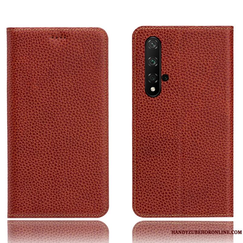 Huawei Nova 5t Coque De Téléphone Tout Compris Protection Noir Cuir Véritable Litchi Modèle Fleurie