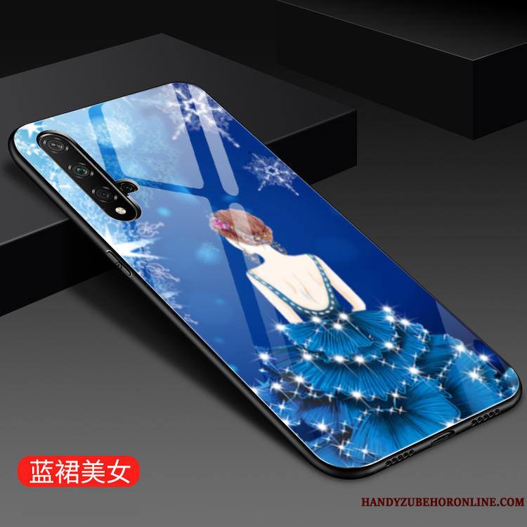 Huawei Nova 5t Coque De Téléphone Verre Mode Tendance Frais Bleu Incassable