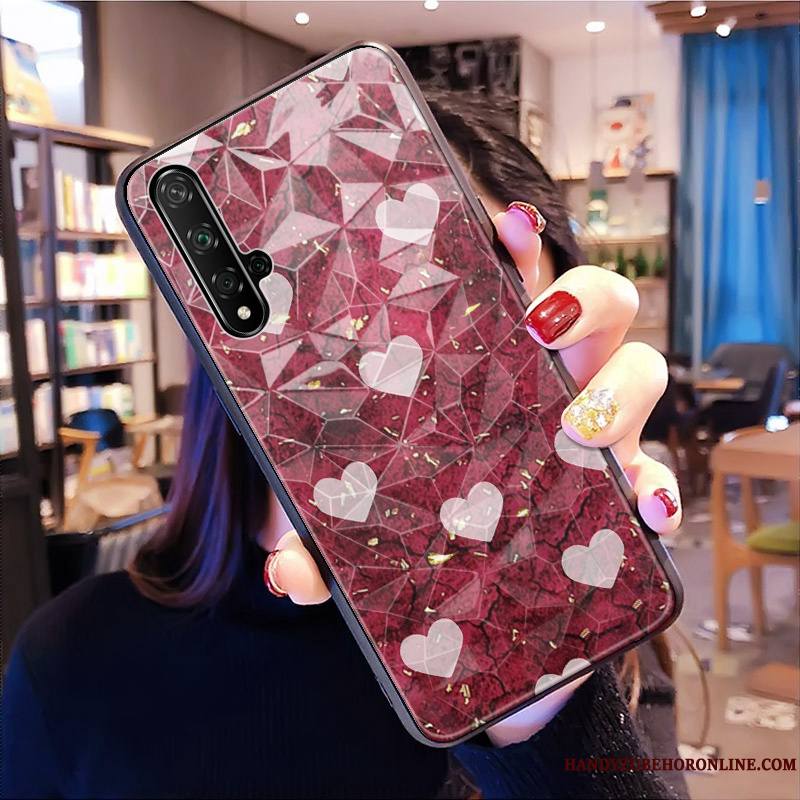 Huawei Nova 5t Marque De Tendance Coque De Téléphone Téléphone Portable Étui Losange Net Rouge Modèle Fleurie